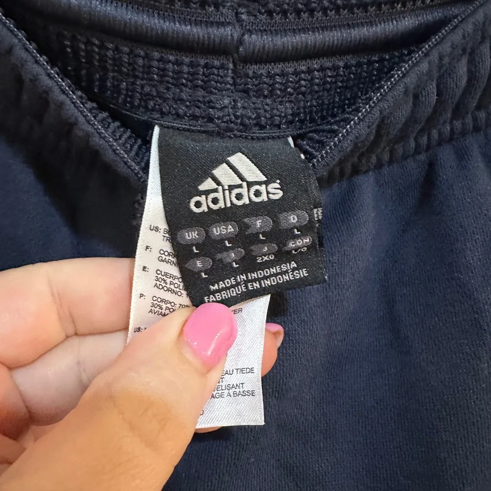 Adidas Navy Blue Fleece Sweatpants Mens Large Straight Leg 3‎ Stripe Track Pants